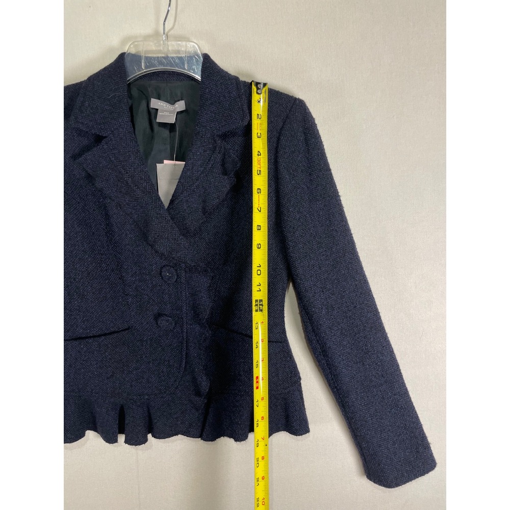 Ann Taylor Petites Navy Blue‎ Tweed Peplum Ruffle Blazer Jacket 00P NWT $198 - Picture 8 of 9